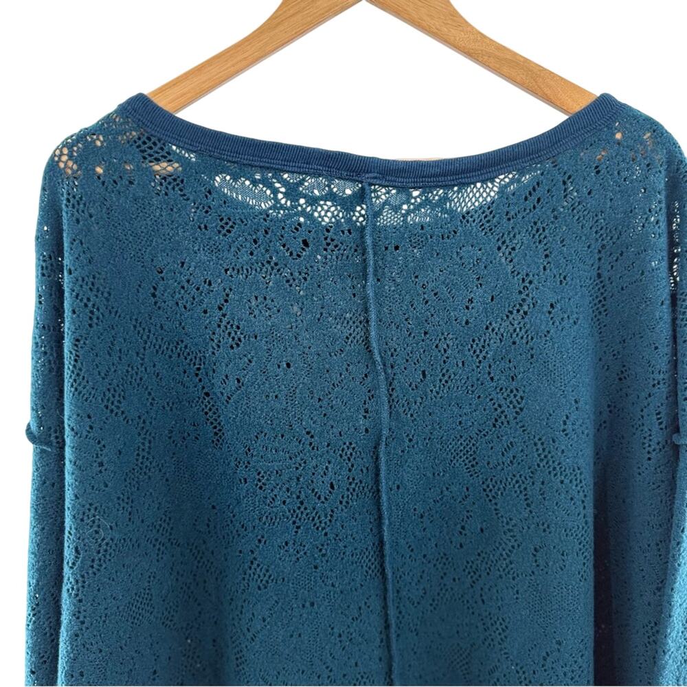 Free People Not Cold In This Floral Brushed Lace Knit High Low Deep Teal Top M - Picture 7 of 11